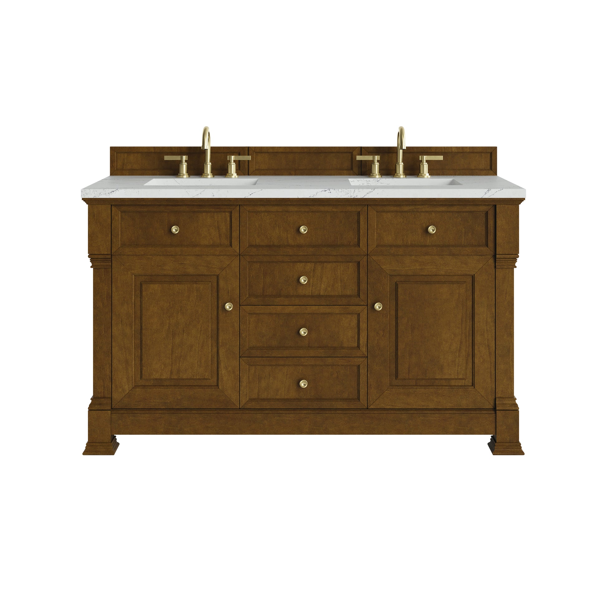 Renovate for Less Atlanta Brookfield 60" Double Vanity, Honey Oak w/ 3 CM Ethereal Noctis Silestone Top