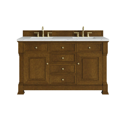 Renovate for Less Atlanta Brookfield 60" Double Vanity, Honey Oak w/ 3 CM Ethereal Noctis Silestone Top