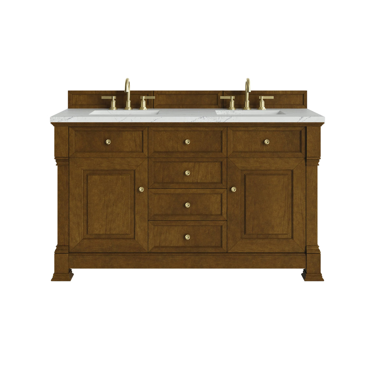 Brookfield 60" Double Vanity, Honey Oak w/ 3 CM Ethereal Noctis Silestone Top