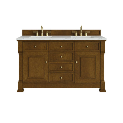 Brookfield 60" Double Vanity, Honey Oak w/ 3 CM Ethereal Noctis Silestone Top