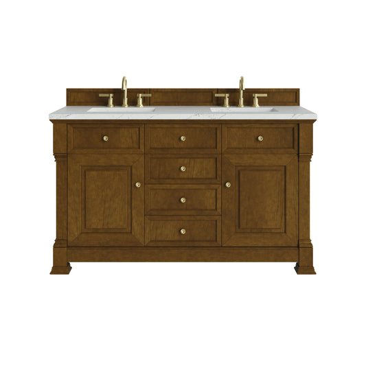 Brookfield 60" Double Vanity, Honey Oak w/ 3 CM Ethereal Noctis Silestone Top