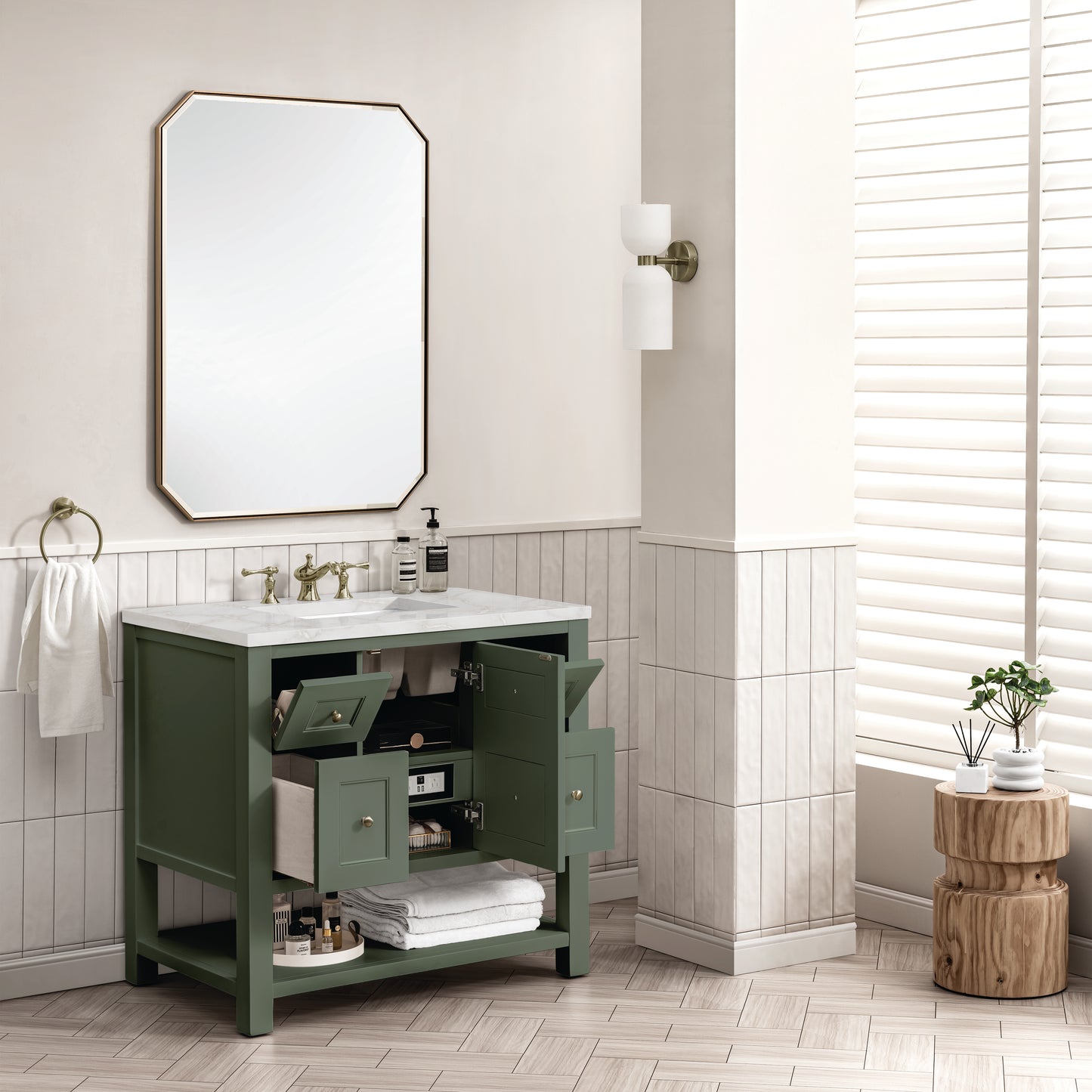 Renovate for Less Atlanta Breckenridge 36" Single Vanity, Smokey Celadon w/ 3 CM Victorian Silver Top