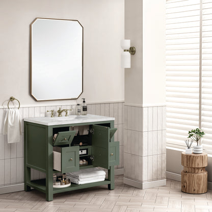 Renovate for Less Atlanta Breckenridge 36" Single Vanity, Smokey Celadon w/ 3 CM Victorian Silver Top