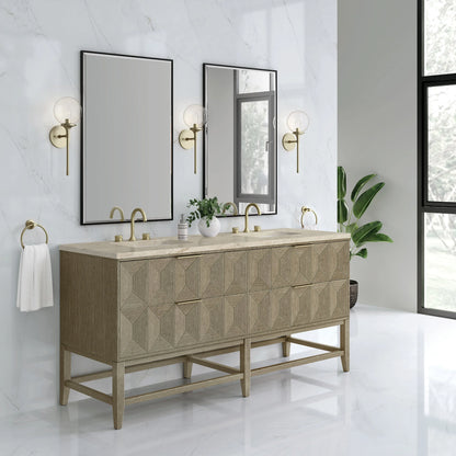 Emmeline 72" Double Vanity, Pebble Oak, w/ 3 CM Tajnar Eclos Top