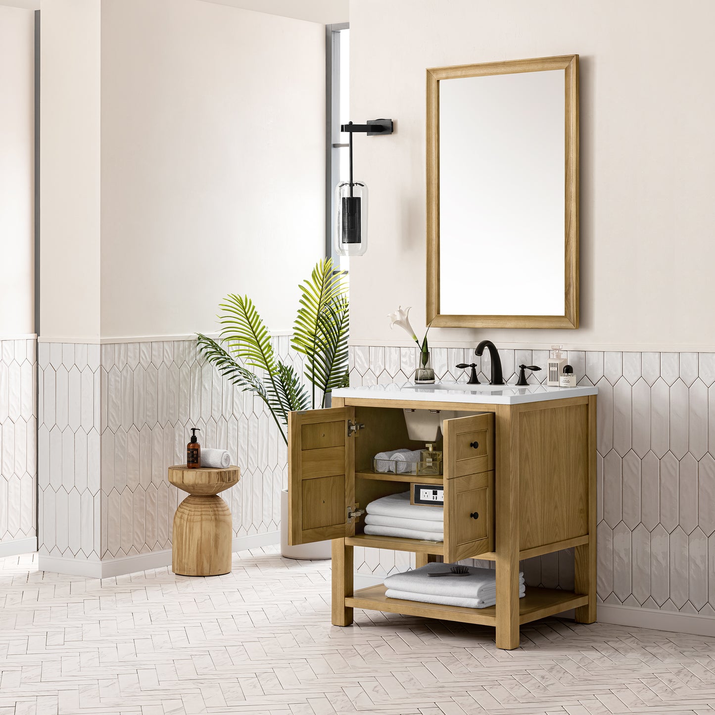 Renovate for Less Atlanta Breckenridge 30" Single Vanity, Light Natural Oak w/ 3 CM White Zeus Top