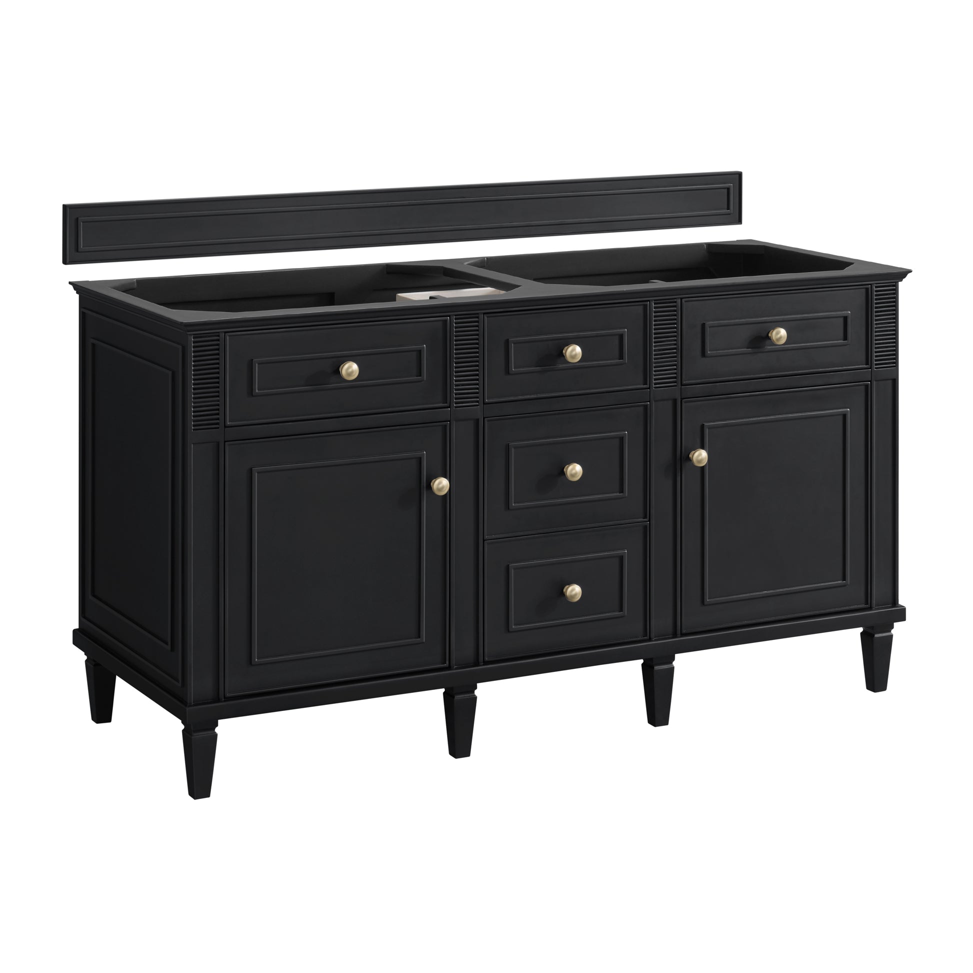Renovate for Less Atlanta Lorelai 60" Double Vanity, Black Onyx w/ 3 CM Parisien Bleu Silestone Top