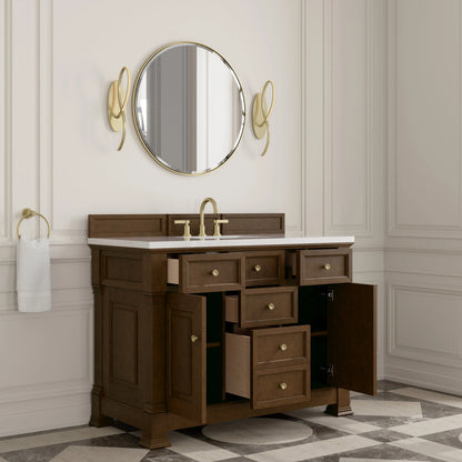 Brookfield 48" Single Vanity, Honey Oak,  w/ 3 CM White Zeus Silestone Top
