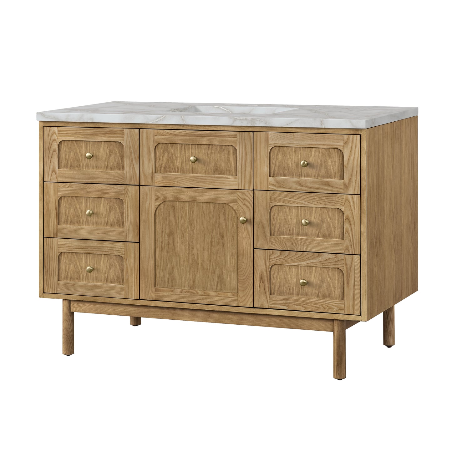 Renovate for Less Atlanta Laurent 48" Single Vanity, Light Natural Oak w/ 3 CM Victorian Silver Top w/FreePower Wireless Charger