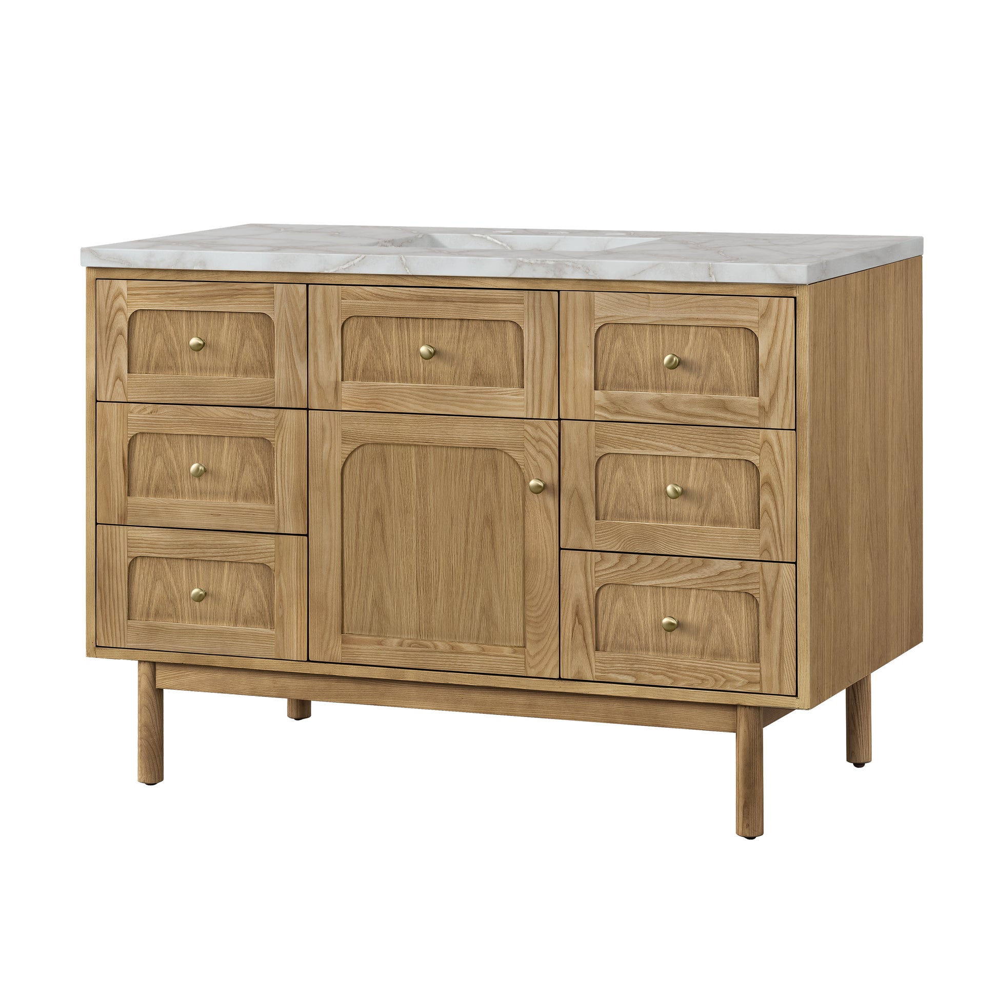 Renovate for Less Atlanta Laurent 48" Single Vanity, Light Natural Oak w/ 3 CM Victorian Silver Top w/FreePower Wireless Charger