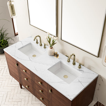 Renovate for Less Atlanta Amberly 60" Double Vanity, Mid-Century Walnut w/ 3 CM Ethereal Noctis Top