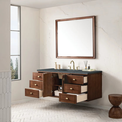 Amberly 60" Single Vanity, Mid-Century Walnut w/ 3 CM Parisien Bleu Top