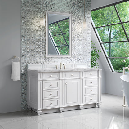 Renovate for Less Atlanta Bristol 60" Single Vanity, Bright White w/ 3 CM Carrara Marble Top
