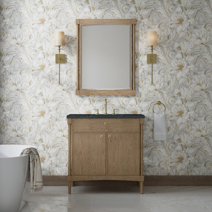 Renovate for Less Atlanta Kinnsden 36" Single Vanity, Weathered Oak w/ 3 CM Charcoal Soapstone Silestone Top