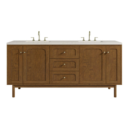 Renovate for Less Atlanta Laurent 72" Double Vanity, Honey Oak w/ 3 CM Siberian Silestone Top w/FreePower Wireless Charger