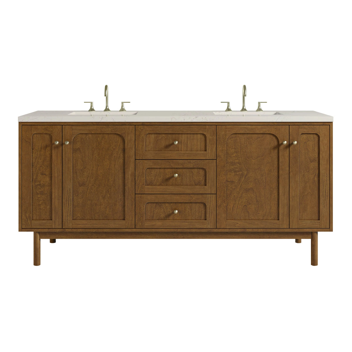 Laurent 72" Double Vanity, Honey Oak w/ 3 CM Siberian Silestone Top w/FreePower Wireless Charger