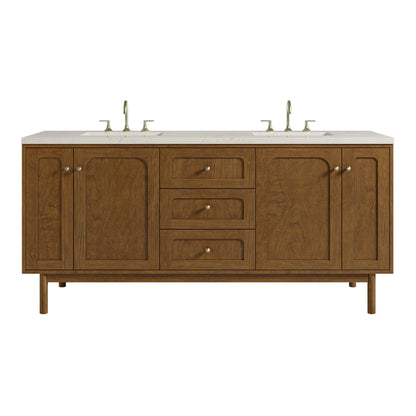 Laurent 72" Double Vanity, Honey Oak w/ 3 CM Siberian Silestone Top w/FreePower Wireless Charger