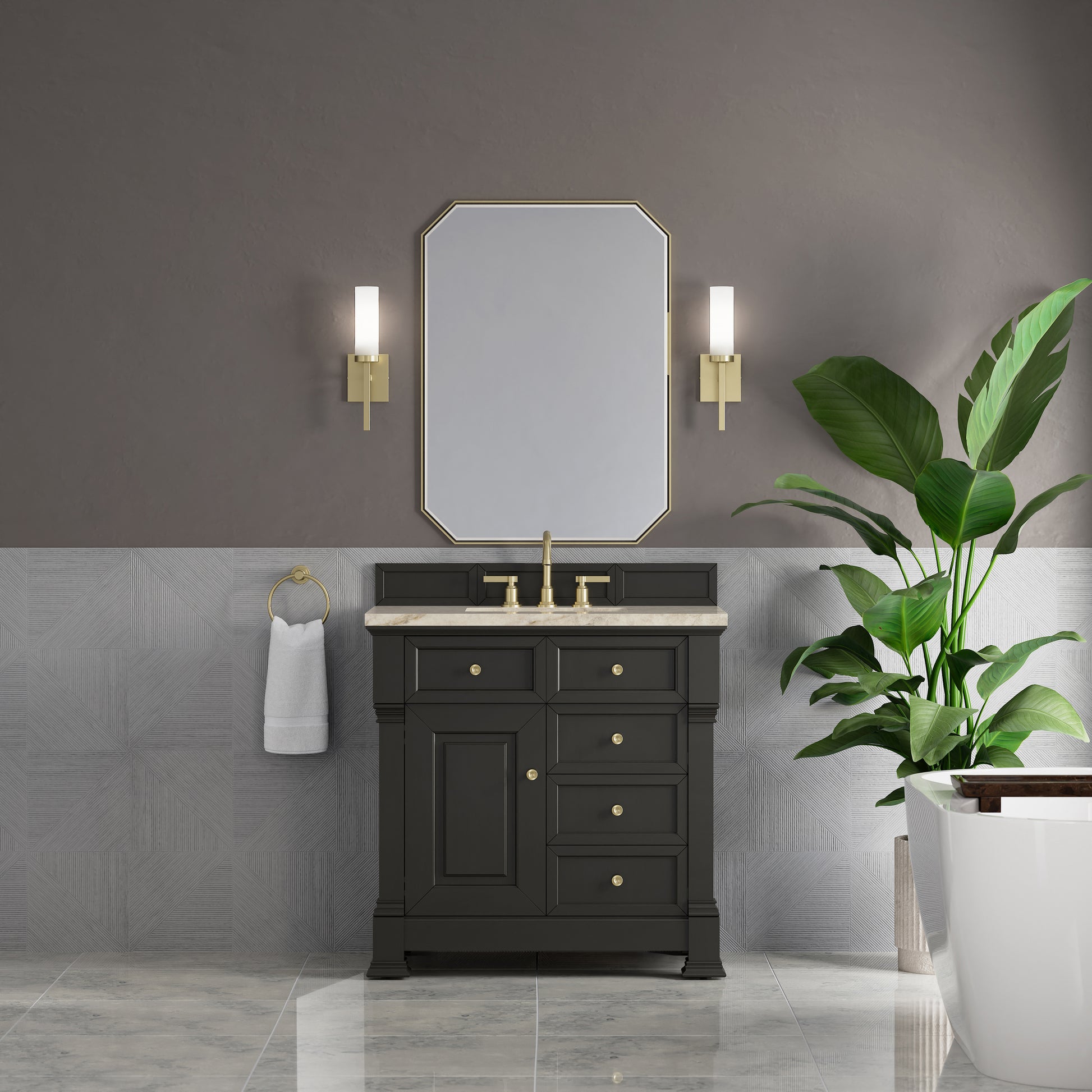 Renovate for Less Atlanta Brookfield 36" Single Vanity, Black Onyx, w/ 3 CM Tajnar Eclos Top