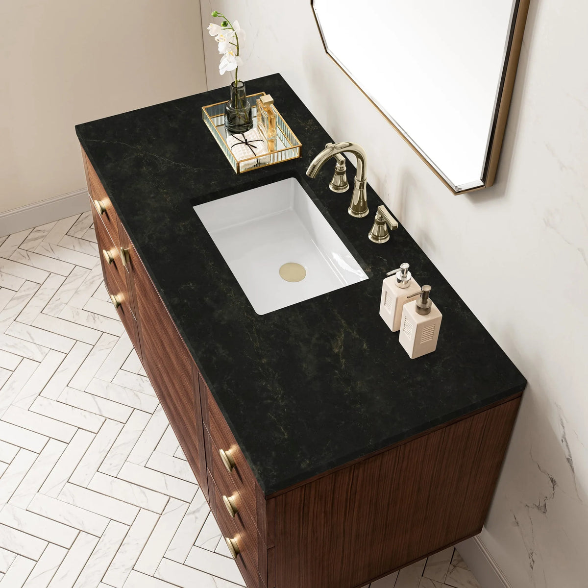 Amberly 48" Single Vanity, Mid-Century Walnut, w/ 3 CM Phantome Eclos Top