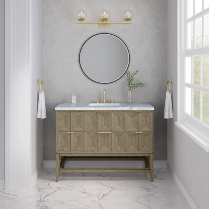 Emmeline 48" Single Vanity, Pebble Oak w/ 3 CM Carrara White Marble Top
