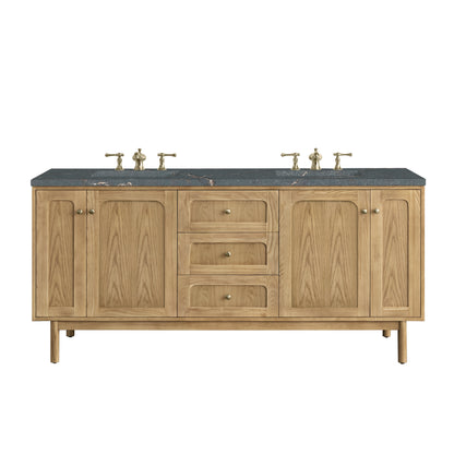 Renovate for Less Atlanta Laurent 72" Double Vanity, Light Natural Oak w/ 3 CM Parisien Bleu Top w/FreePower Wireless Charger