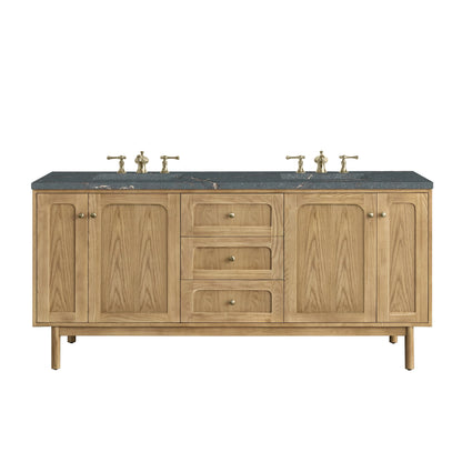 Laurent 72" Double Vanity, Light Natural Oak w/ 3 CM Parisien Bleu Top w/FreePower Wireless Charger
