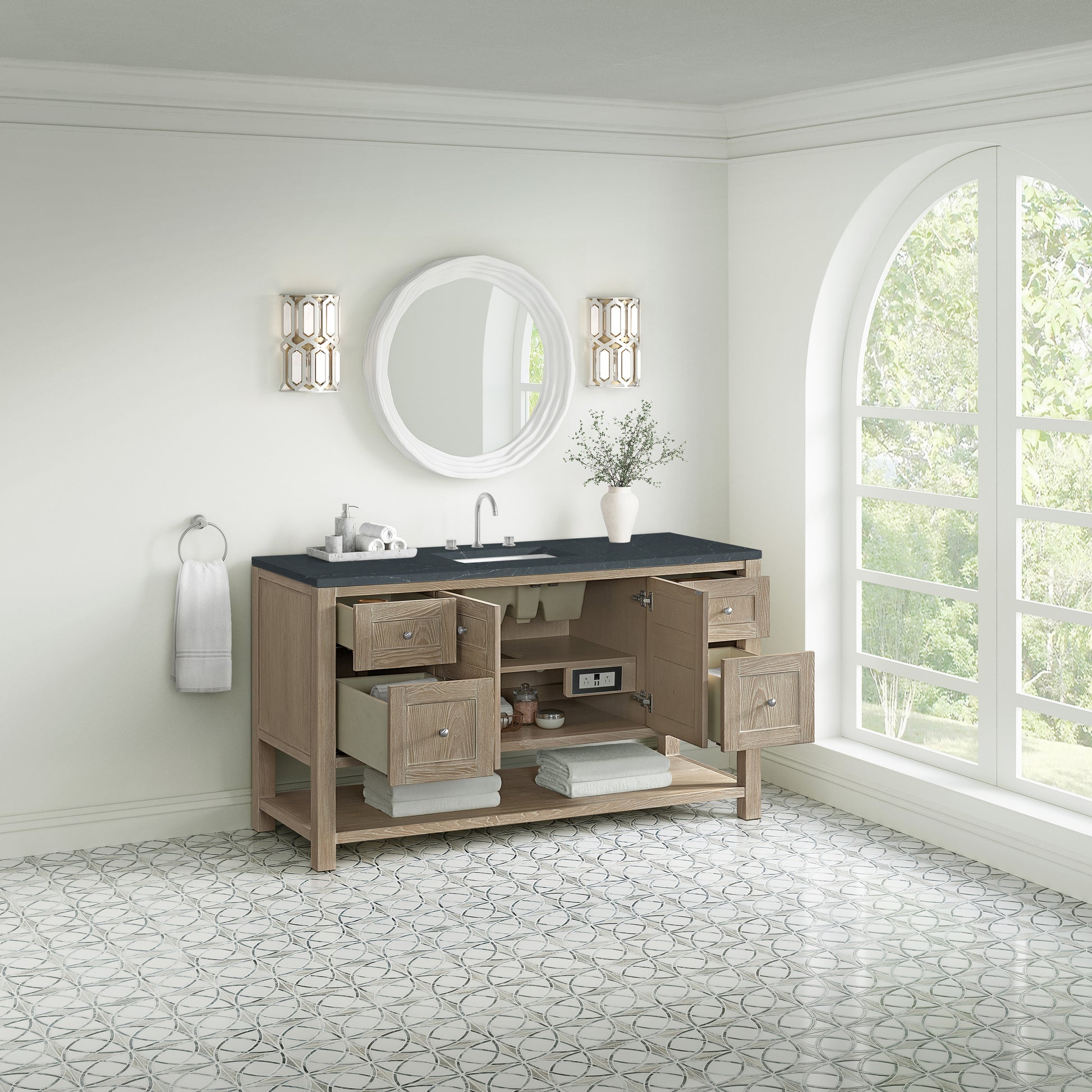 Renovate for Less Atlanta Breckenridge 60" Single Vanity, Whitewashed Oak, w/ 3 CM Charcoal Soapstone Quartz Top