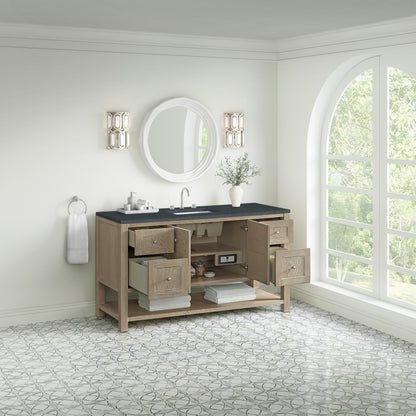 Renovate for Less Atlanta Breckenridge 60" Single Vanity, Whitewashed Oak, w/ 3 CM Charcoal Soapstone Quartz Top