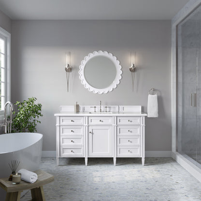 Renovate for Less Atlanta Brittany 60" Single Vanity, Bright White w/ 3 CM White Zeus Silestone Top