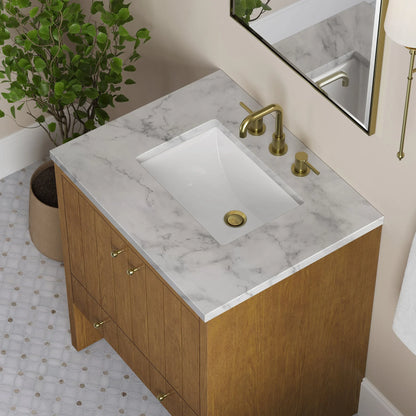Hudson 30" Single Vanity, Honey Oak w/ 3 CM Carrara Marble Top