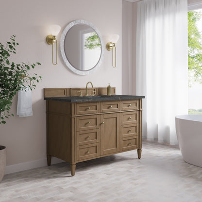 Renovate for Less Atlanta Brittany 48" Single Vanity, Pecan w/ 3 CM Parisien Bleu Silestone Top w/FreePower Wireless Charger