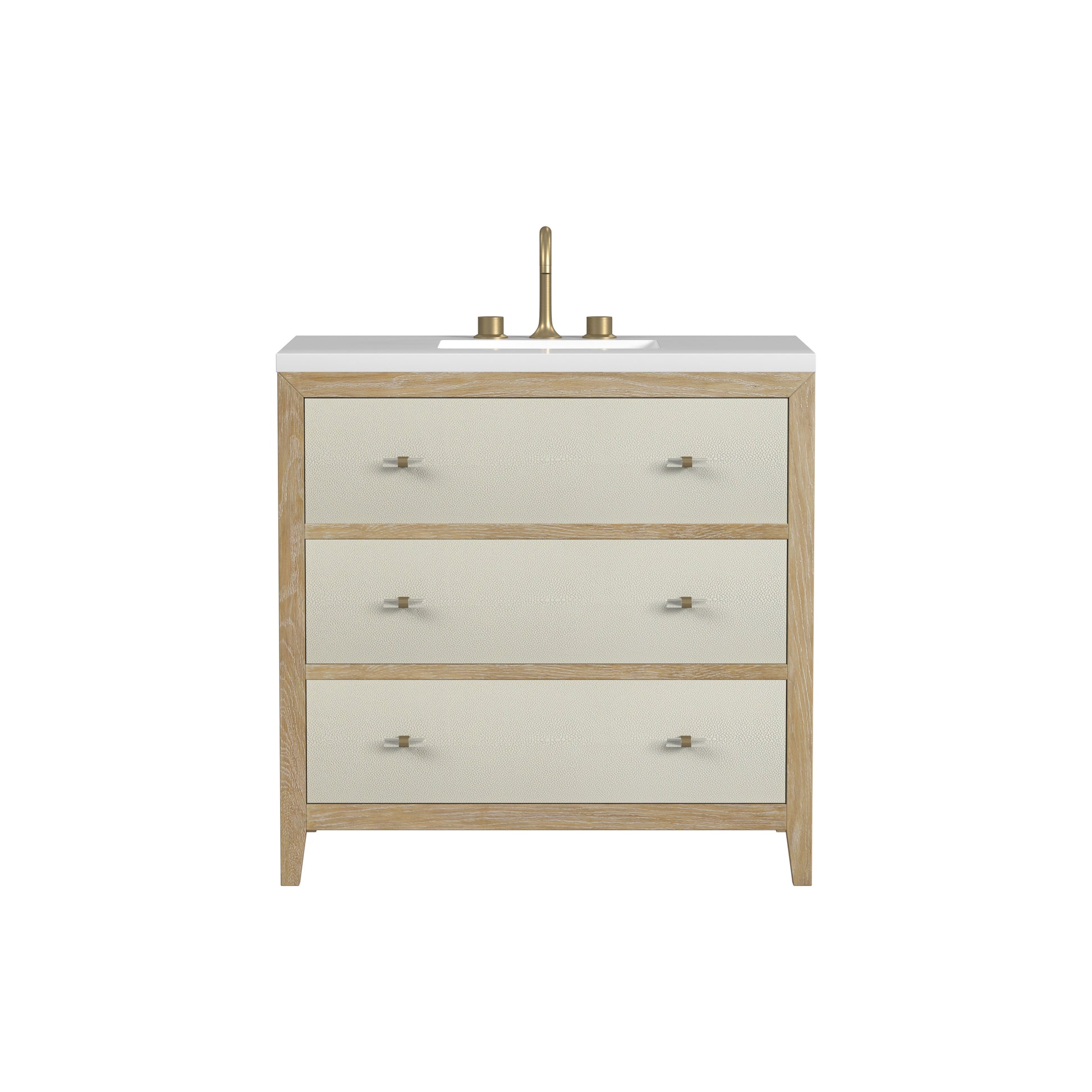 Renovate for Less Atlanta Celeste 36" Single Vanity, Sunwashed Oak with Embossed Shagreen w/ 3 CM White Zeus Silestone Top