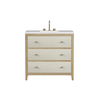 Renovate for Less Atlanta Celeste 36" Single Vanity, Sunwashed Oak with Embossed Shagreen w/ 3 CM White Zeus Silestone Top