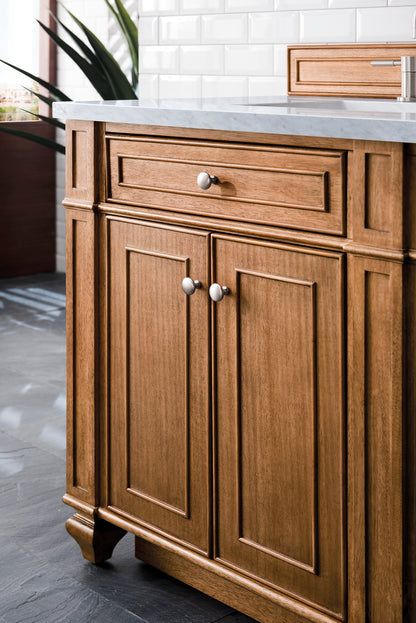 Renovate for Less Atlanta Bristol 72" Double Vanity, Saddle Brown w/ 3 CM Eternal Jasmine Pearl Silestone Top