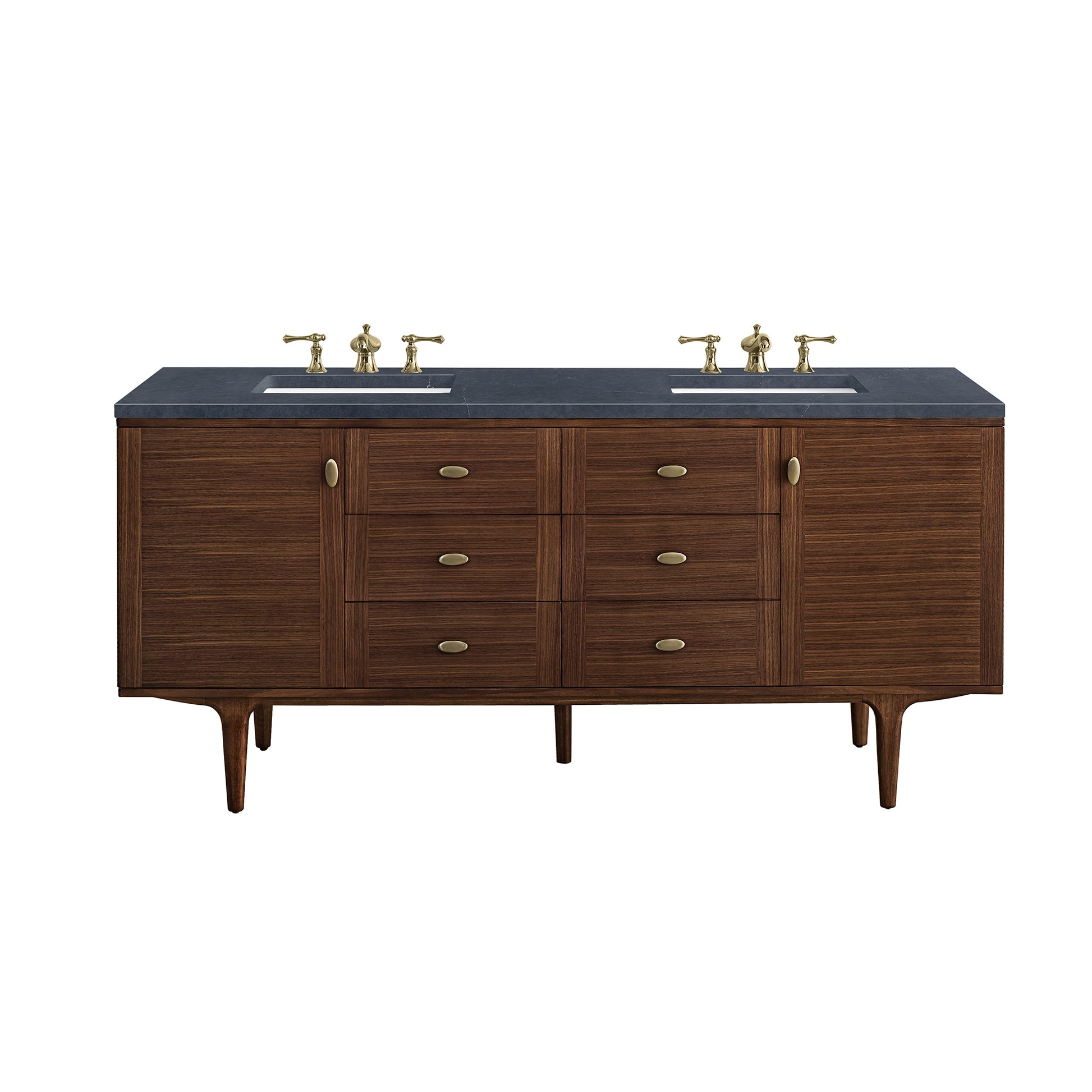 Renovate for Less Atlanta Amberly 72" Double Vanity, Mid-Century Walnut w/ 3 CM Charcoal Soapstone Top