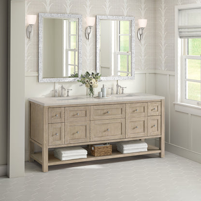 Renovate for Less Atlanta Breckenridge 72" Double Vanity, Whitewashed Oak, w/ 3 CM Siberian Silestone Top w/FreePower Wireless Charger