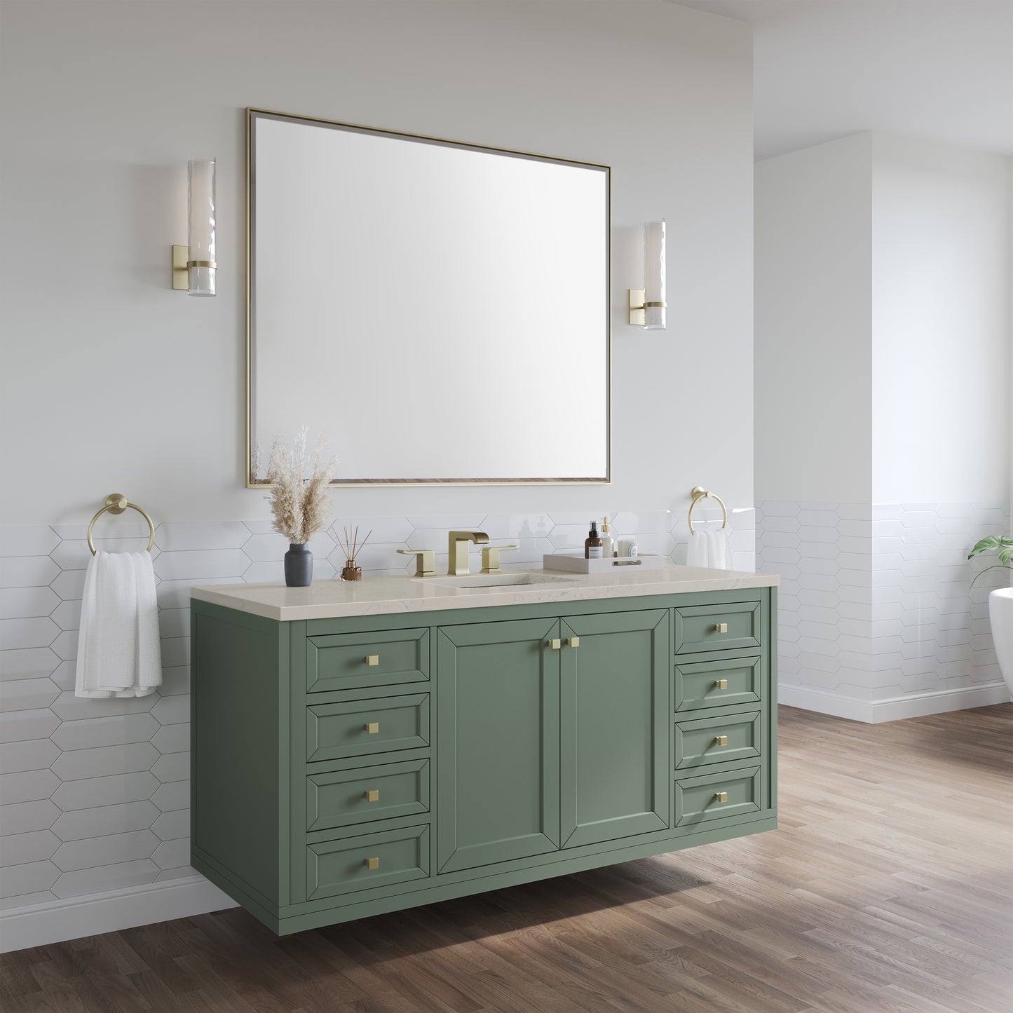 Renovate for Less Atlanta Chicago 60" Single Vanity, Smokey Celadon, w/ 3 CM Siberian Silestone Top