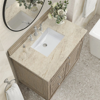 Lorelai 36" Single Vanity, Whitewashed Oak, w/ 3 CM Tajnar Eclos Top