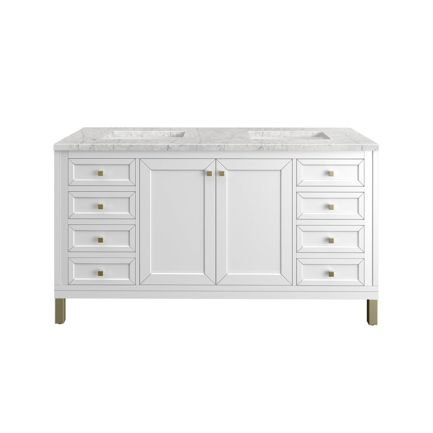 Renovate for Less Atlanta Chicago 60" Double Vanity, Glossy White, w/ 3 CM Eternal Jasmine Pearl Silestone® Top w/FreePower Wireless Charger