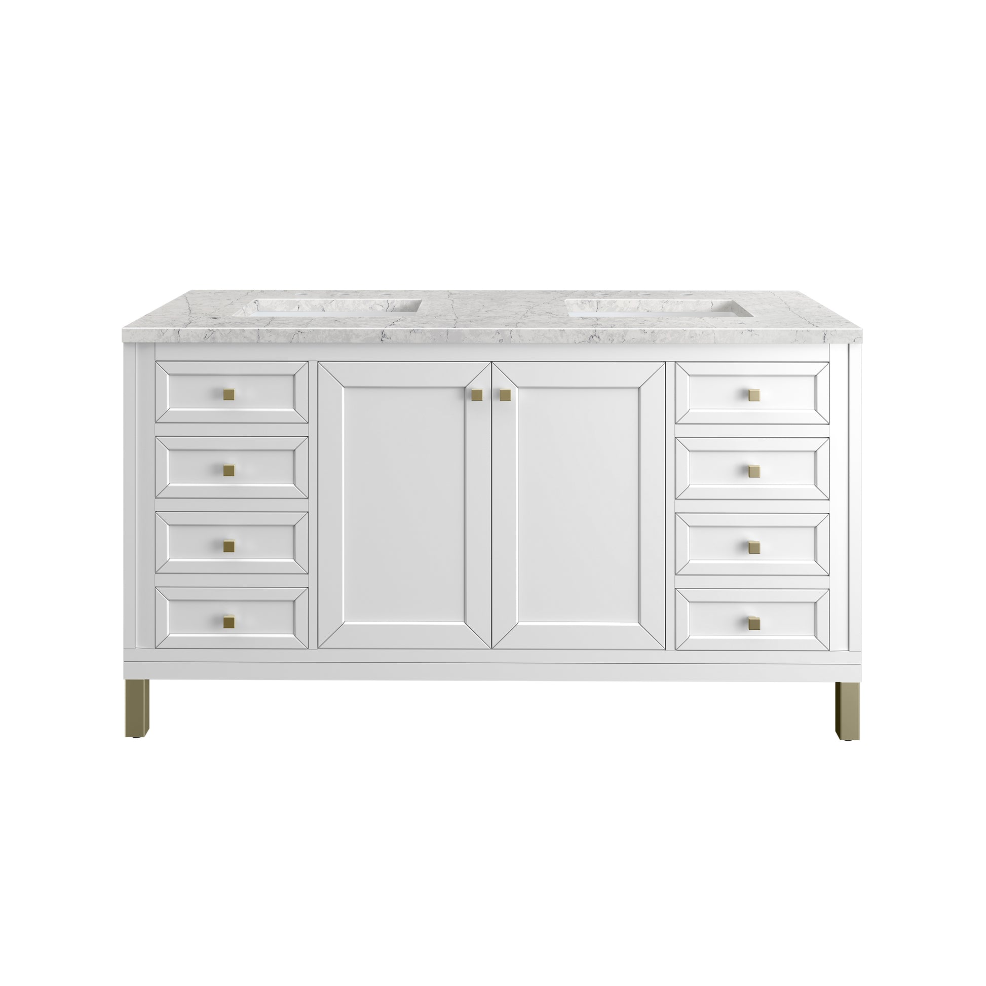 Renovate for Less Atlanta Chicago 60" Double Vanity, Glossy White, w/ 3 CM Eternal Jasmine Pearl Silestone® Top