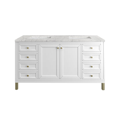 Renovate for Less Atlanta Chicago 60" Double Vanity, Glossy White, w/ 3 CM Eternal Jasmine Pearl Silestone® Top