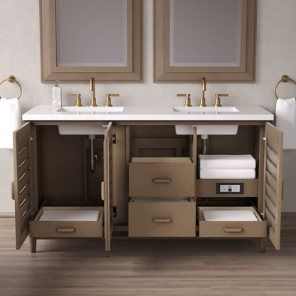 Renovate for Less Atlanta Portland 60" Double Vanity Whitewashed Walnut w/ 3 CM White Zeus Silestone Top