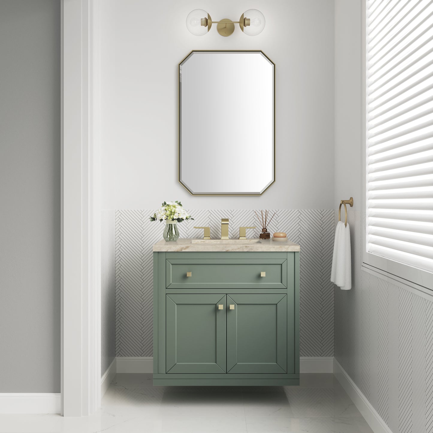 Renovate for Less Atlanta Chicago 30" Single Vanity, Smokey Celadon, w/ 3 CM Tajnar Eclos Top