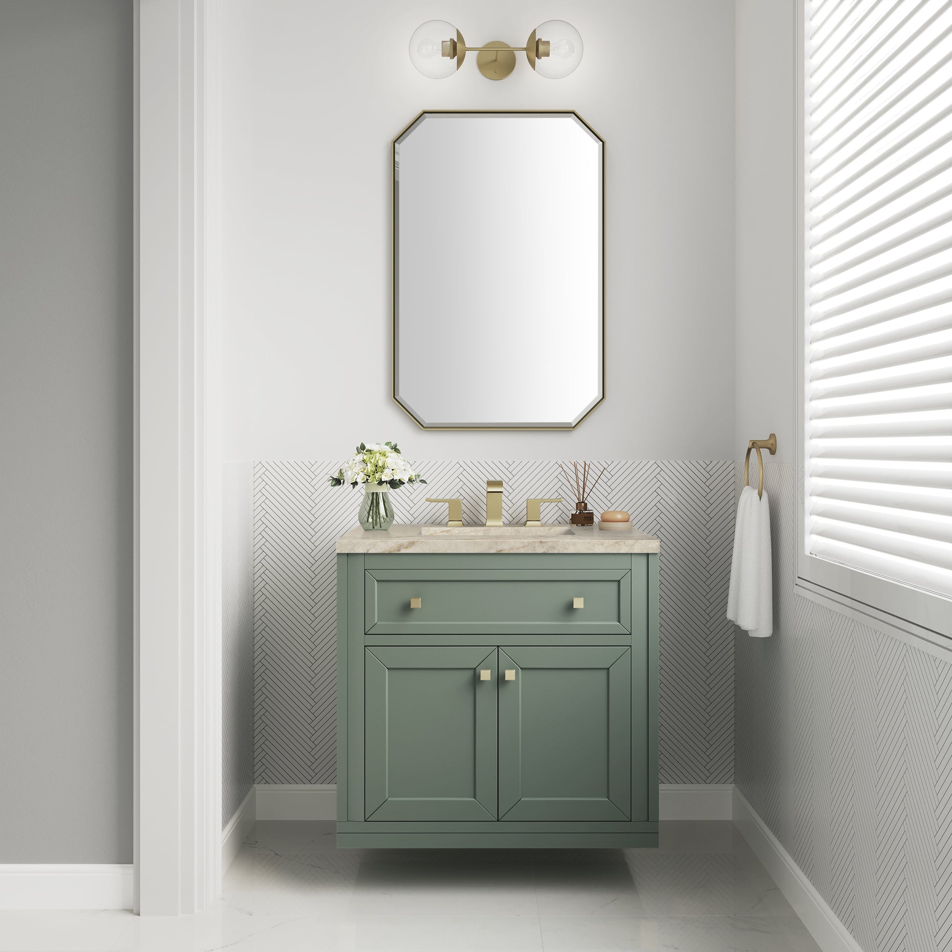 Renovate for Less Atlanta Chicago 30" Single Vanity, Smokey Celadon, w/ 3 CM Tajnar Eclos Top