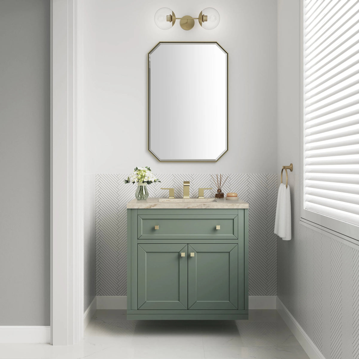 Chicago 30" Single Vanity, Smokey Celadon, w/ 3 CM Tajnar Eclos Top