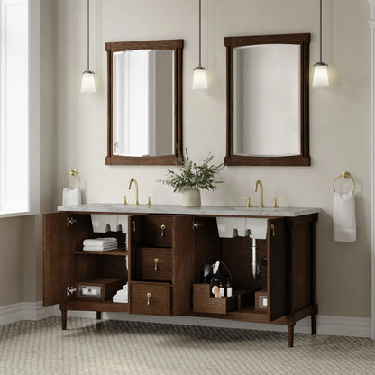 Kinnsden 72" Double Vanity, Sable Oak w/ 3 CM Victorian Silver Silestone Top w/FreePower Wireless Charger