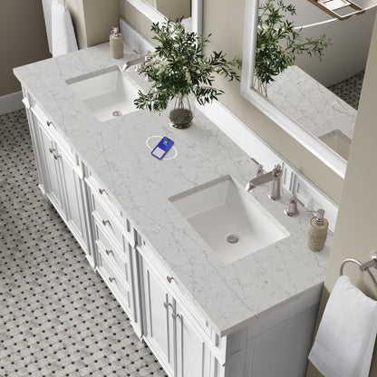 Renovate for Less Atlanta Bristol 72" Double Vanity, Bright White w/ 3 CM Eternal Jasmine Pearl Silestone Top w/FreePower Wireless Charger
