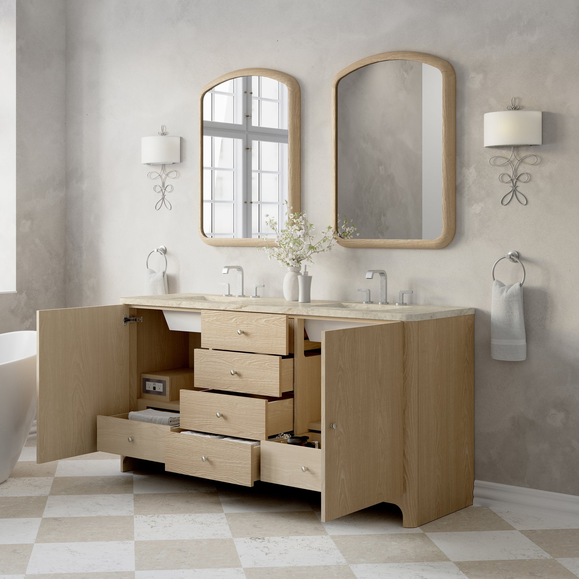 Renovate for Less Atlanta Gracyn 72" Double Vanity, Coastal Driftwood, w/ 3 CM Tajnar Eclos Widespread Top