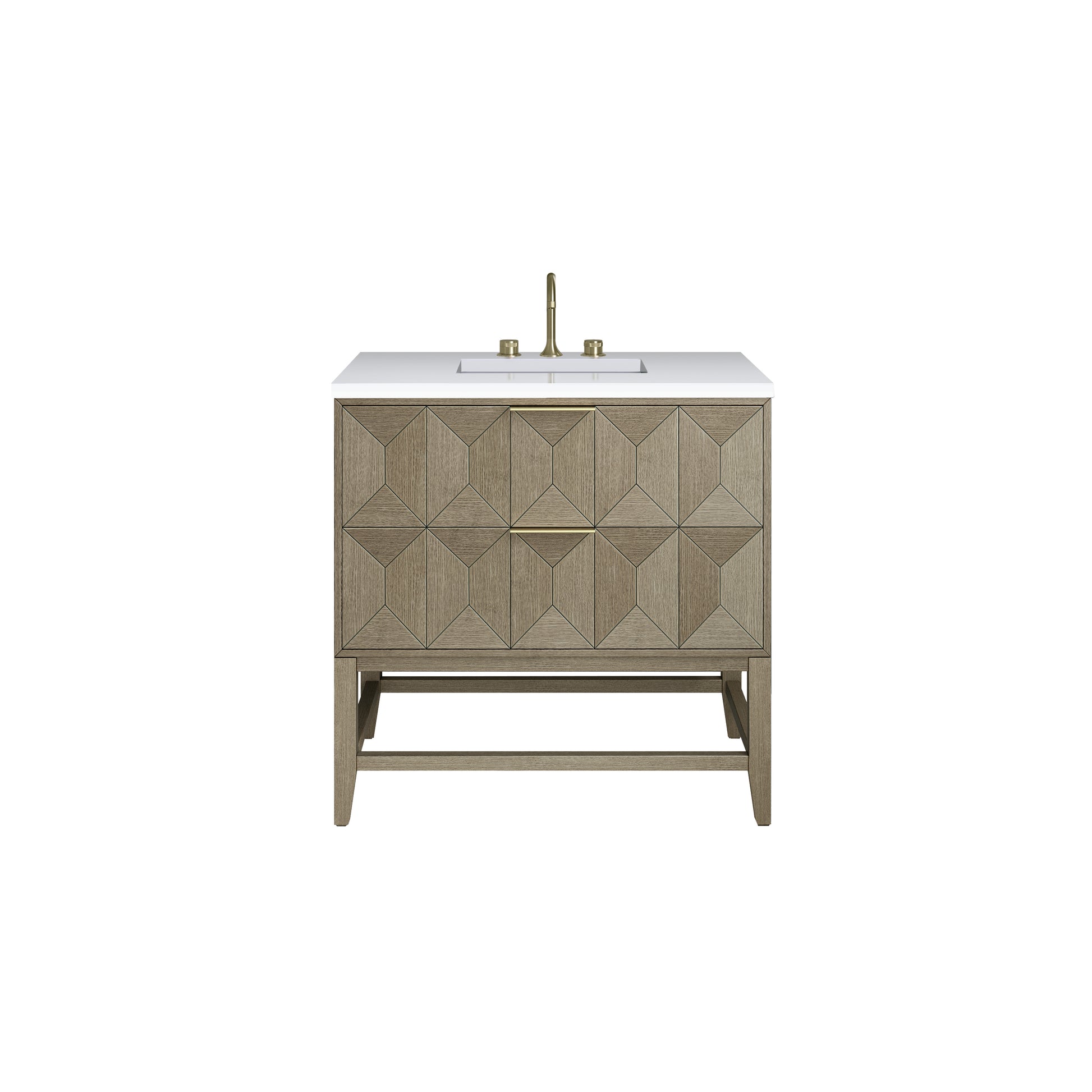 Renovate for Less Atlanta Emmeline 36" Single Vanity, Pebble Oak w/ 3 CM White Zeus Top