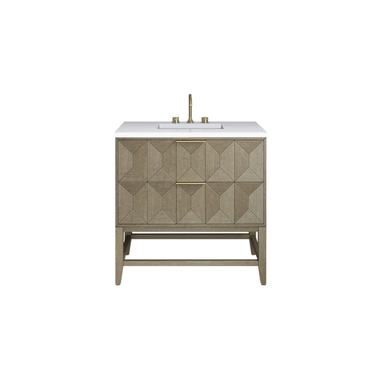 Emmeline 36" Single Vanity, Pebble Oak w/ 3 CM White Zeus Top