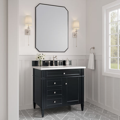Renovate for Less Atlanta Brittany 36" Single Vanity, Black Onyx w/ 3 CM White Zeus Silestone Top
